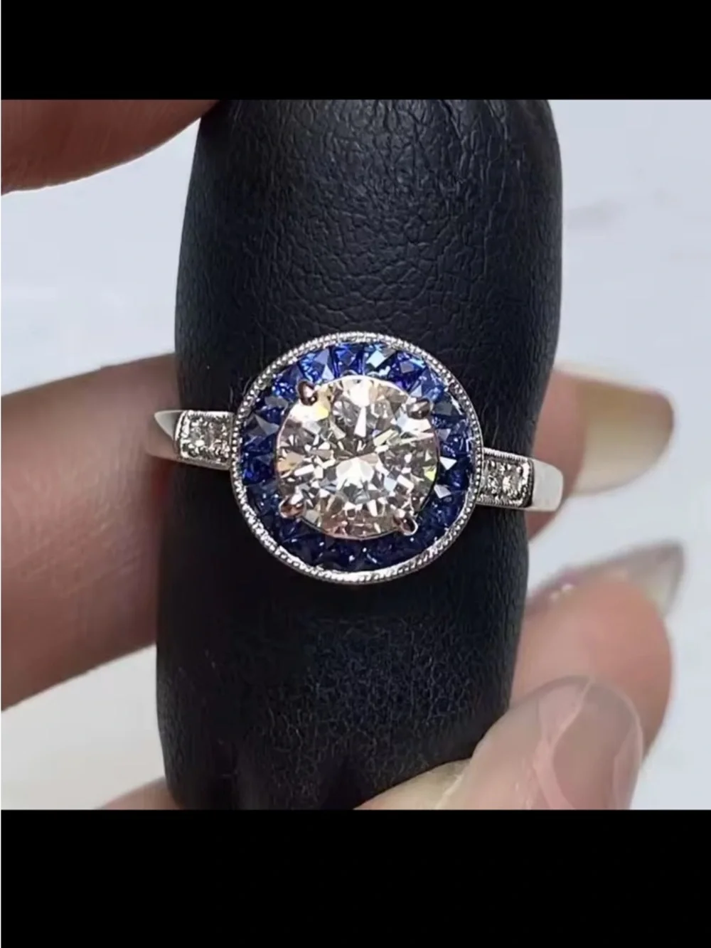 NEW Art DecoVintage-Style Sapphire and Diamond Halo Ring size 8